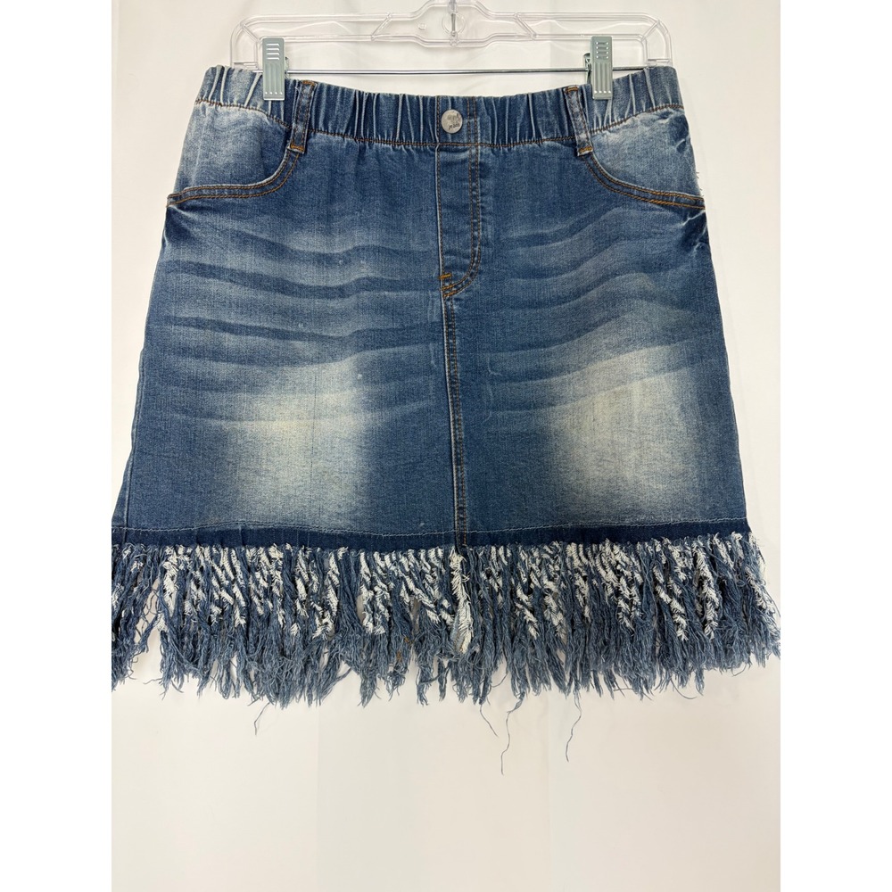 Crazy Train Womens XL Denim Mini Skirt Blue Fringe Western Country Festival